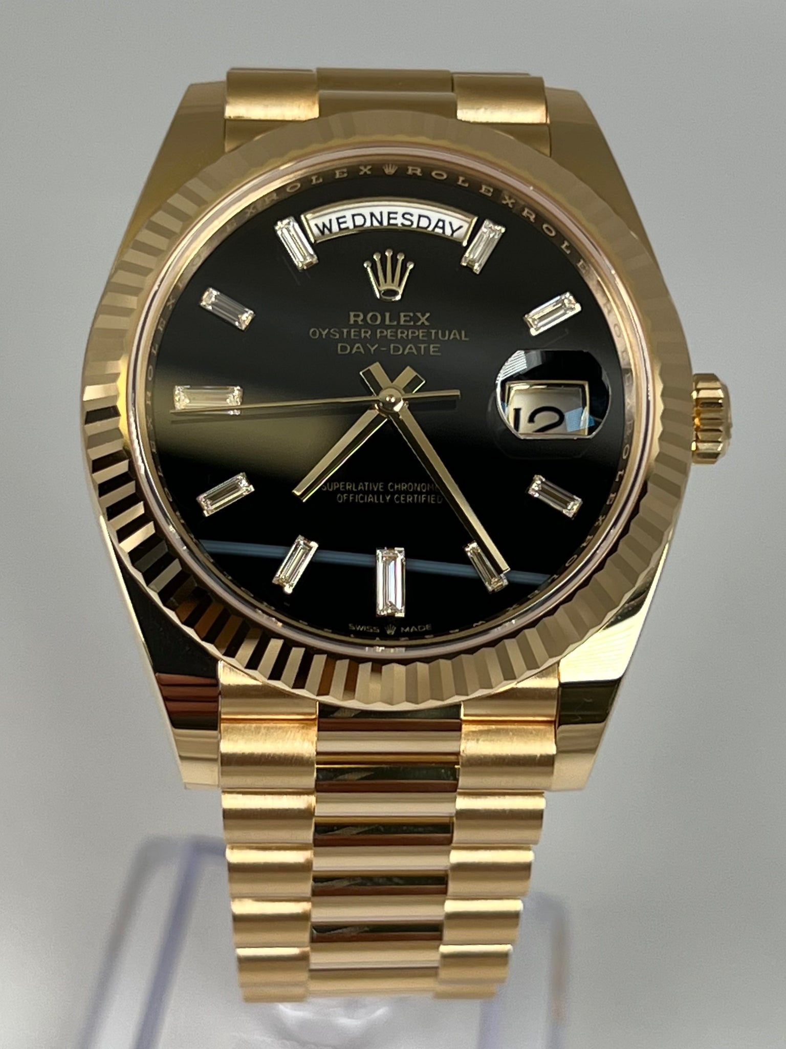 ROLEX DAY-DATE 40 BLACK ONYX BAGUETTE DIAL 228238