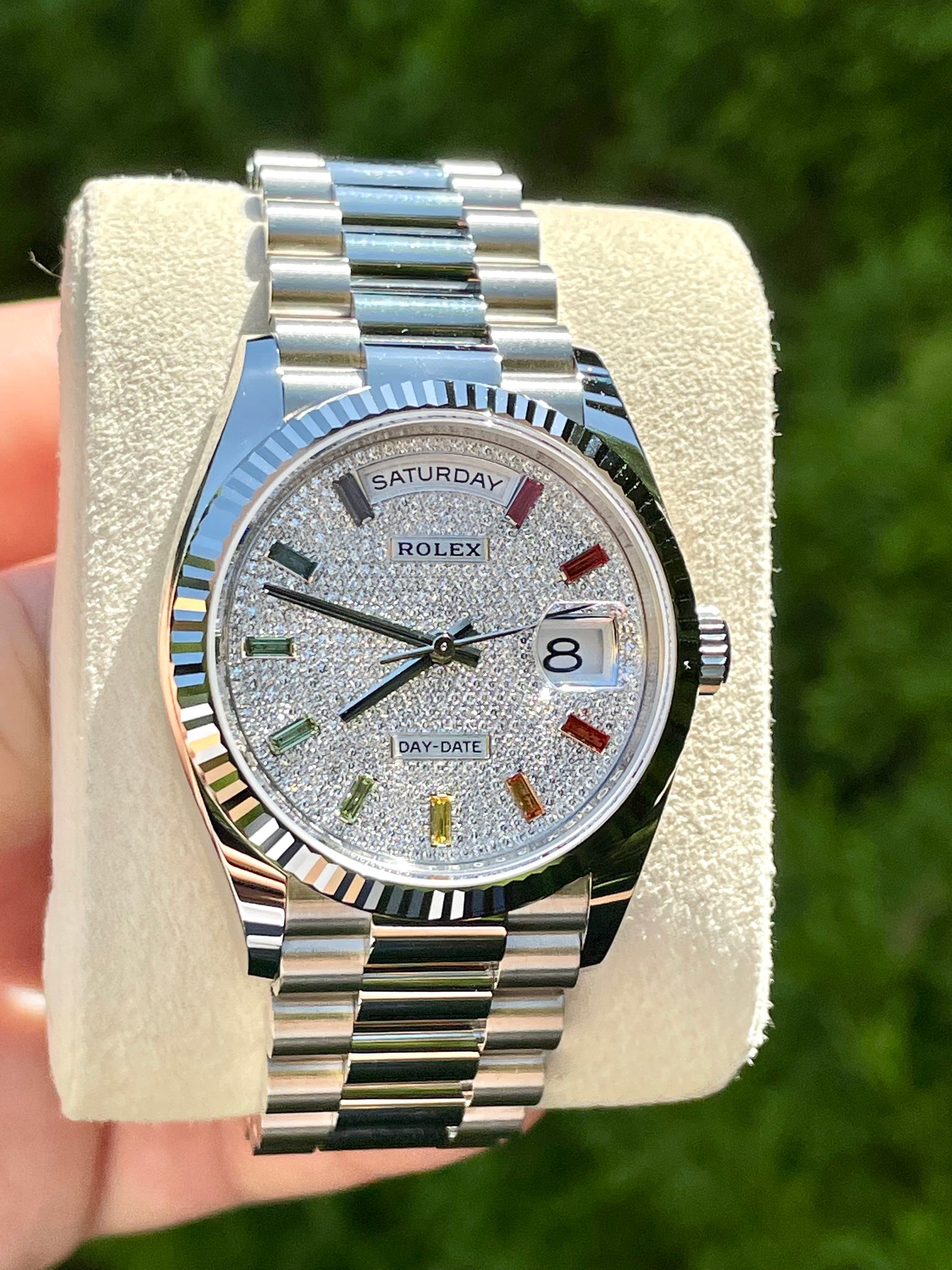 Rolex Day Date President Pave Dial with Rainbow Baguettes 2022 128239 128239-0019